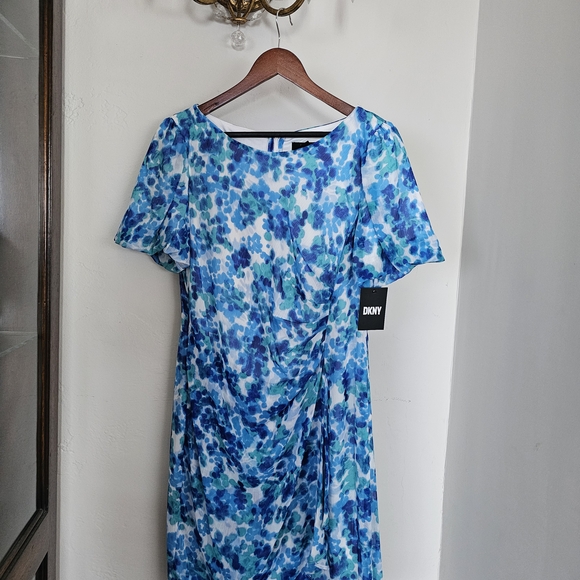 Dkny Blue Sheath Midi Dress with Puff Sleeves - Picture 5 of 7